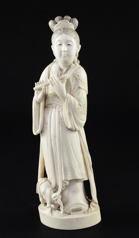 A Japanese ivory figure of Benten, early 20th century, 23.5cm, loss to flute